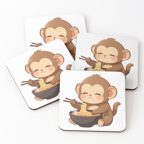 Item preview, Cute monkey eating ramen noodles designed and sold by Danh Style.