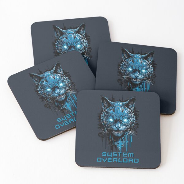 Item preview, Cyber Cat SYSTEM OVERLOAD - Futuristic Techno-Cat with Blue Neon Eyes designed and sold by QuirkySpark.