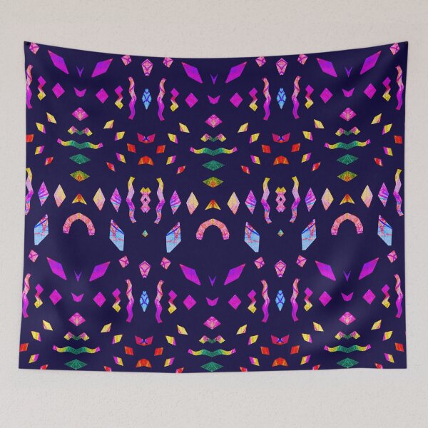 Item preview, Analogue paper cutting art played digitally - colourful & symmetrical on midnight blue designed and sold by Vision Illustrated.