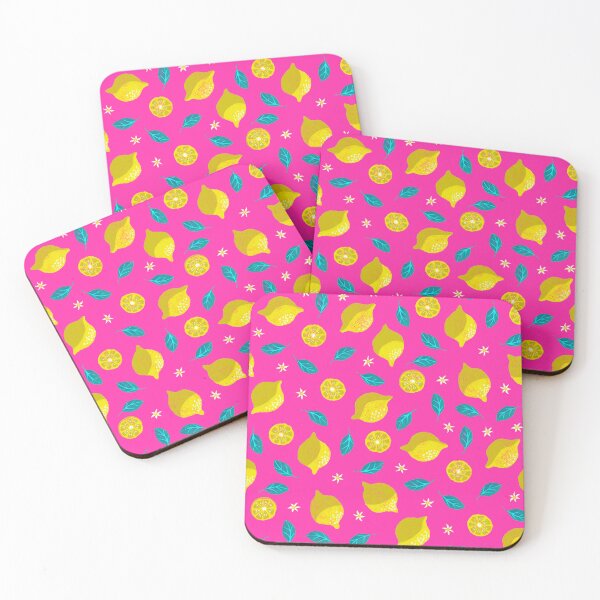 Item preview, Playful lemon blossom design on pink designed and sold by colorofmagic.