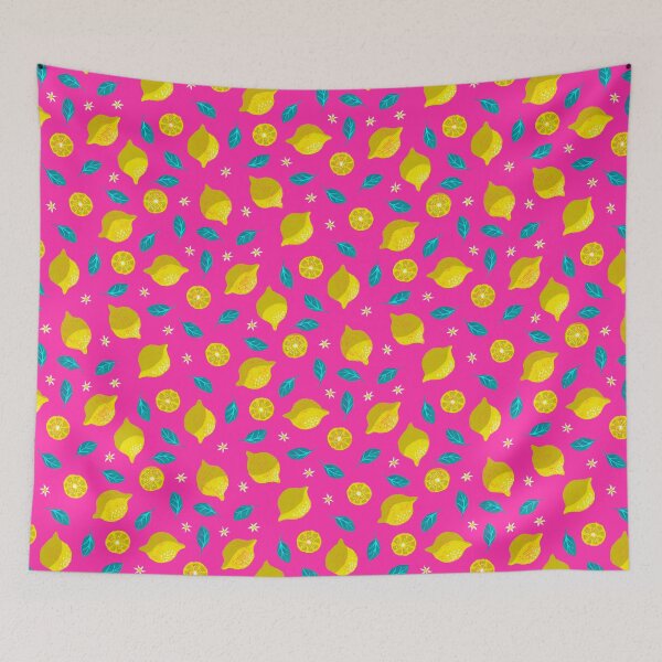 Item preview, Playful lemon blossom design on pink designed and sold by colorofmagic.