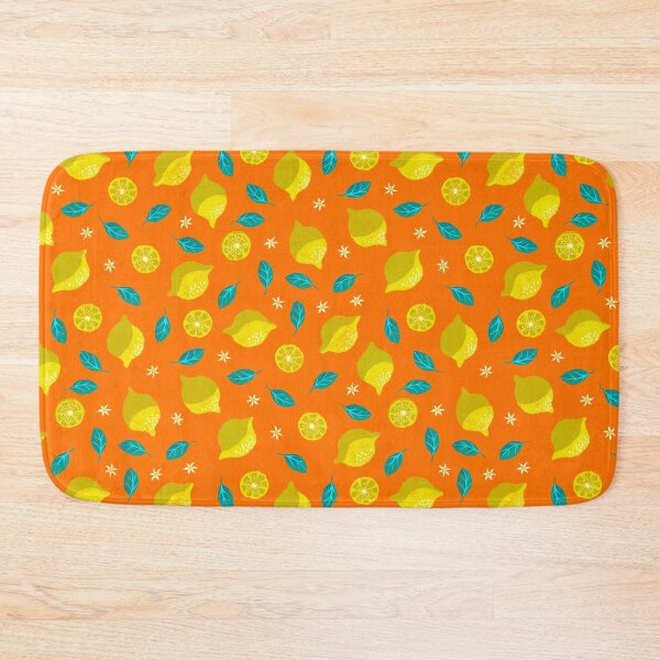 Item preview, Playful lemon blossom design on orange designed and sold by colorofmagic.