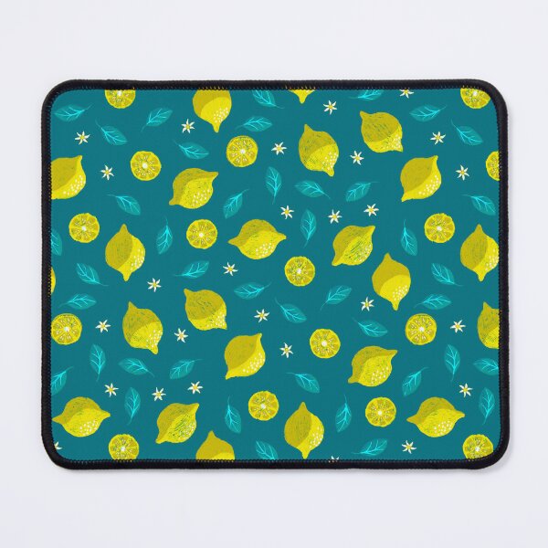 Item preview, Playful lemon blossom design on dark turquoise designed and sold by colorofmagic.