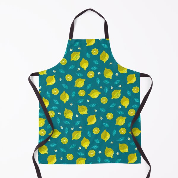 Item preview, Playful lemon blossom design on dark turquoise designed and sold by colorofmagic.