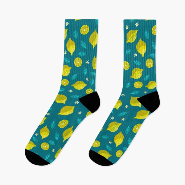 Item preview, Playful lemon blossom design on dark turquoise designed and sold by colorofmagic.