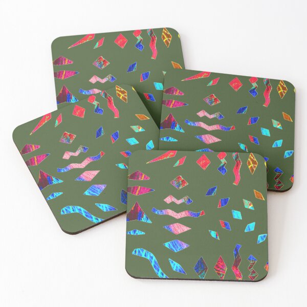 Item preview, Playful pattern of geometric shapes on olive green designed and sold by Vision Illustrated.