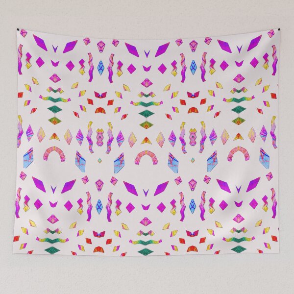 Item preview, Analogue paper cutting art played digitally - colourful & symmetrical on delicate pink-grey designed and sold by Vision Illustrated.