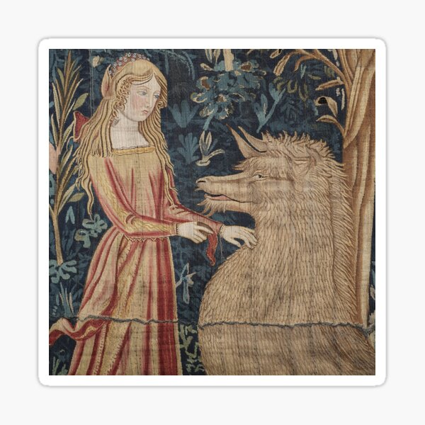 Vista previa del artículo con la obra «Arte de tapiz medieval Doncella y Quimera», diseñado y vendido por Vintage Designs +.