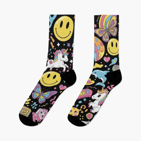 Item preview, 90s Nostalgia Rave | Neon Unicorn Smiley Pattern designed and sold by RehanInkDesigns.