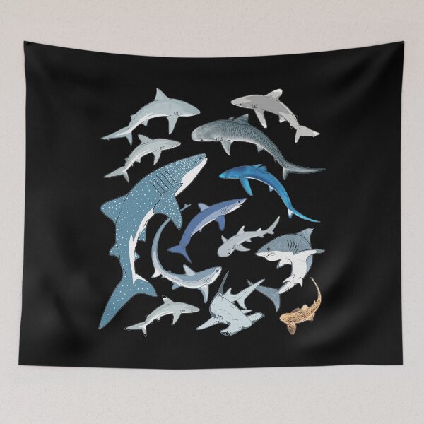 Item preview, Tiger shark blue shark whale shark hammerhead mako shark designed and sold by NicGrayGraphic.
