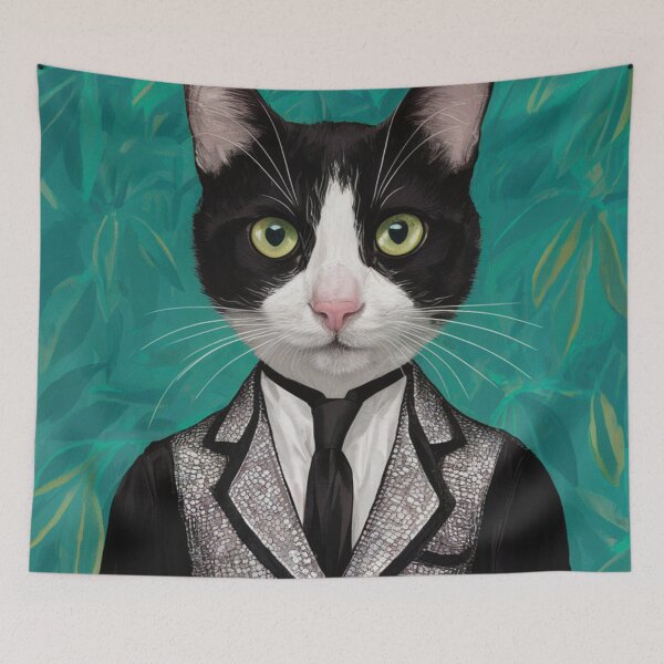 Item preview, Cat Wearing Silver Waistcoat designed and sold by whitecat23.