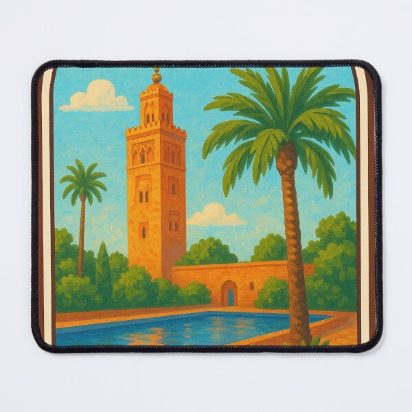 Item preview, Marrakech – Vintage Travel Poster of Koutoubia Mosque and Gardens designed and sold by hlldz.