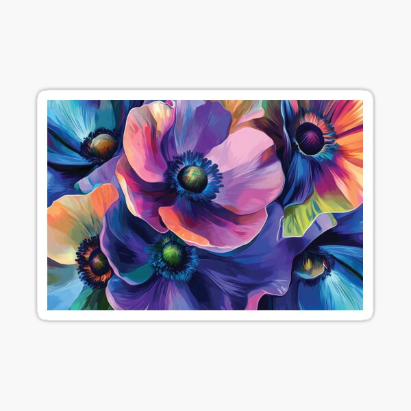 Vibrant Abstract Anemone Flowers in Teal Tones Sticker