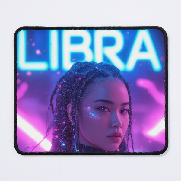 Item preview, Libra Zodiac Sign – Neon Harmony Beauty | Pink and Blue Cyberpunk Art designed and sold by ArtiQreate.