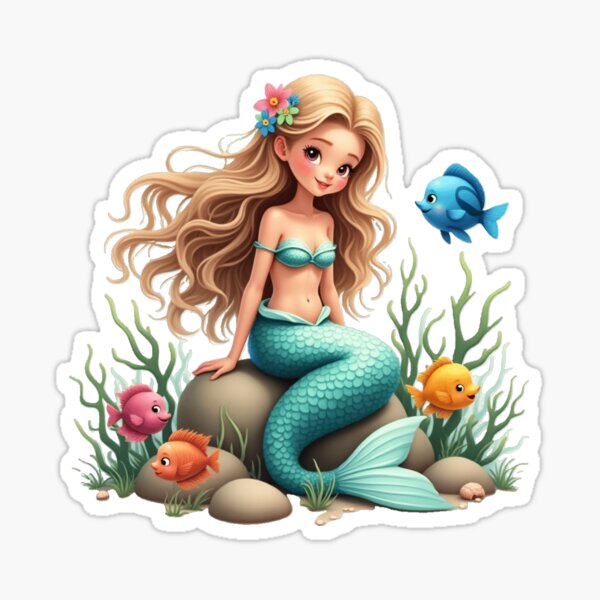 Item preview, lovely adorable mermaid with fish designed and sold by nicnacc.