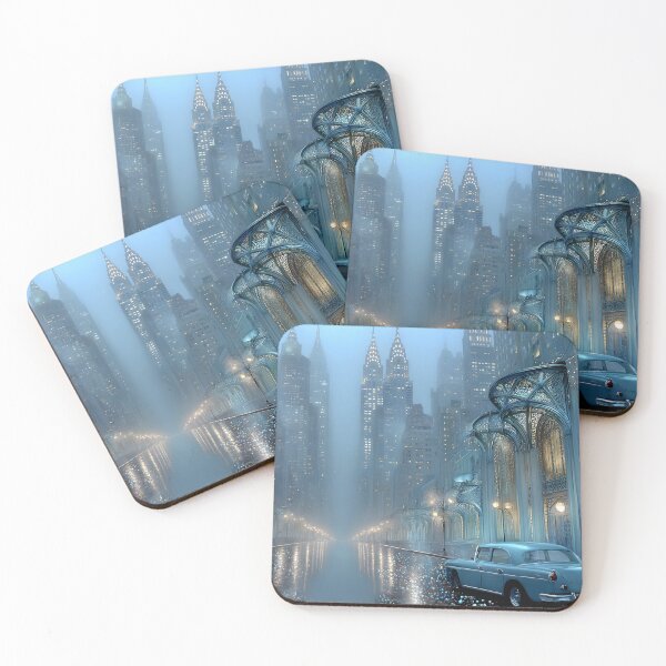 Item preview, Misty Cityscape with Vintage Car at Nightfall designed and sold by Artessie.