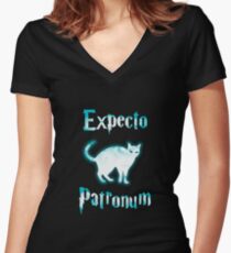 Expecto Patronum Cat. Women's Fitted V-Neck T-Shirt