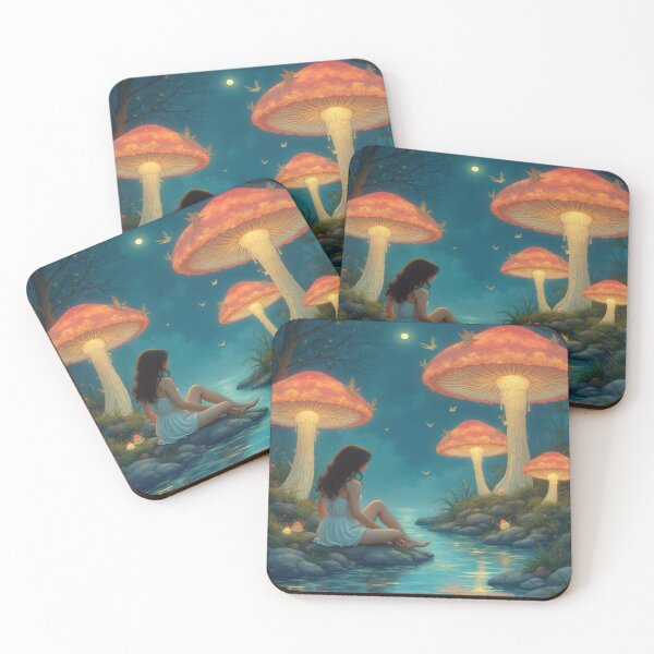 Item preview, Magical Glow of the Hidden Grove – A bioluminescent mushroom bathes nature in crystalline magic designed and sold by FotoworldEdel.