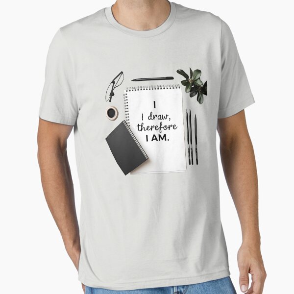 Aperçu de l'œuvre Je dessine, donc je suis – T-shirt avec citation sur la vie d'artiste créée et vendue par Dreamadt.
