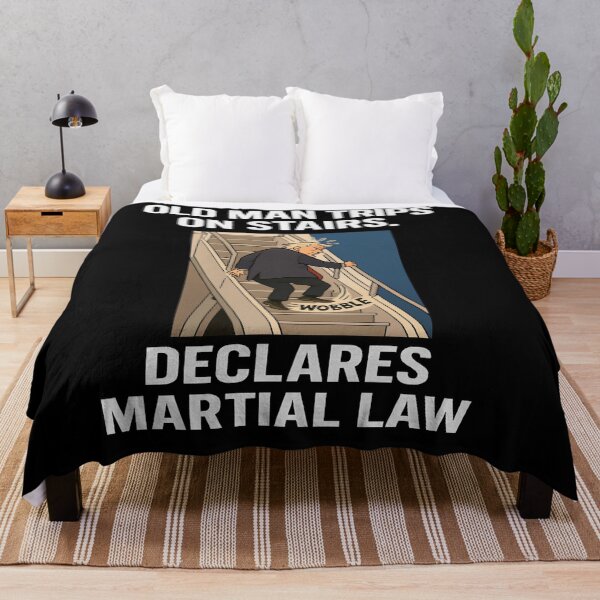Item preview, Old man trips on stairs. Declares martial law. Political Satire designed and sold by Owcomm.
