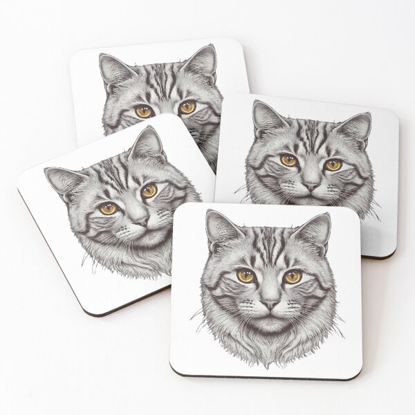 Item preview, Tabby cat with golden eyes on a black and white drawing designed and sold by Danh Style.
