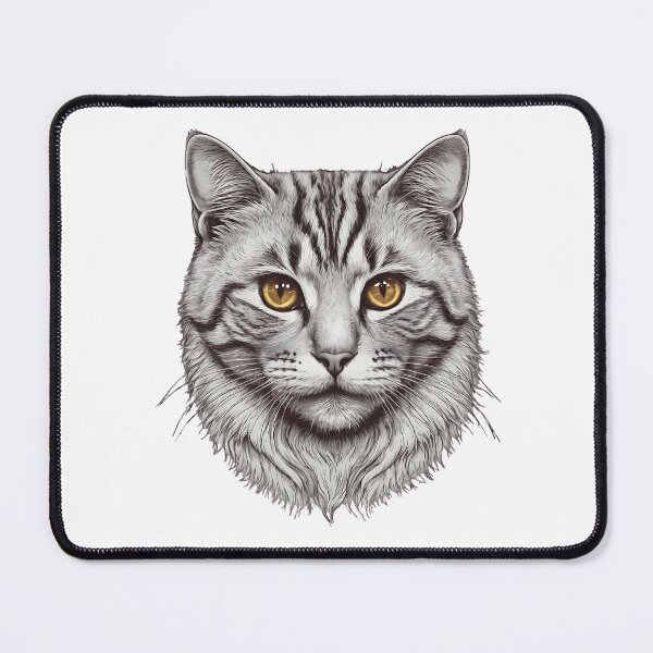 Item preview, Tabby cat with golden eyes on a black and white drawing designed and sold by Danh Style.