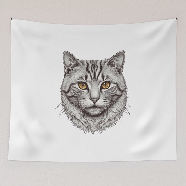 Item preview, Tabby cat with golden eyes on a black and white drawing designed and sold by Danh Style.