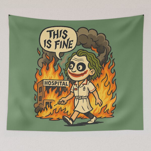 Item preview, “This is Fine” Joker – Heath Ledger Hospital Explosion Meme Mashup designed and sold by GirlyPopped.