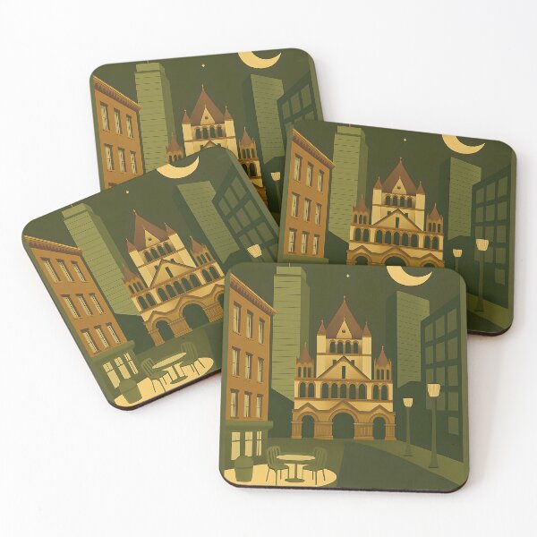 Item preview, Back Bay Boston- Vintage Cityscape Art, Historic Brownstone & Skyline Illustration, Massachusetts Neighborhood designed and sold by TheNumbersGeek.