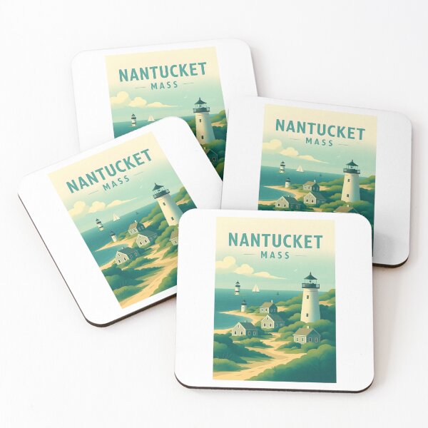 Item preview, Nantucket Art – Vintage Coastal Design of Massachusetts Island, Historic New England, Nautical Landscape Illustration designed and sold by TheNumbersGeek.