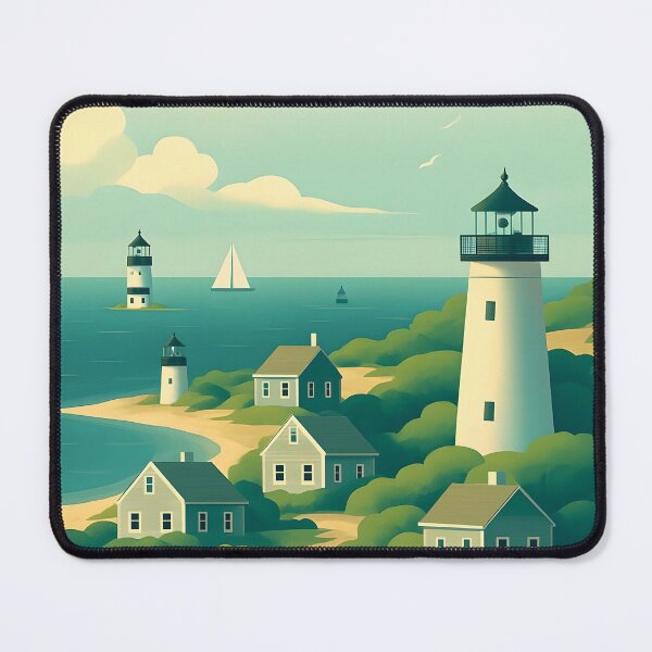 Item preview, Nantucket Art – Vintage Coastal Design of Massachusetts Island, Historic New England, Nautical Landscape Illustration designed and sold by TheNumbersGeek.