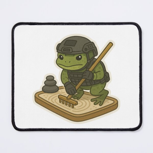 Item preview, Tactical Zen Frog – Warrior Frog Raking a Zen Garden designed and sold by BrinaandPops.