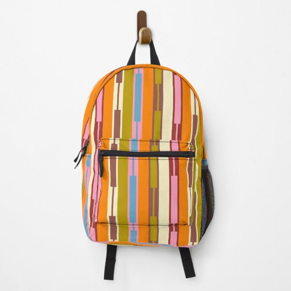 Item preview, Eclectic Geo Chain Vertical Stripes Retro Contemporary Pattern in Orange Avocado Blue Pink designed and sold by kierkegaard.