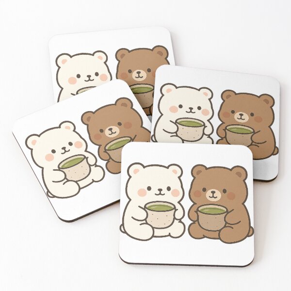 Item preview, Cute White Bear And Brown Bear With Matcha Green Tea designed and sold by YnMstudio25.