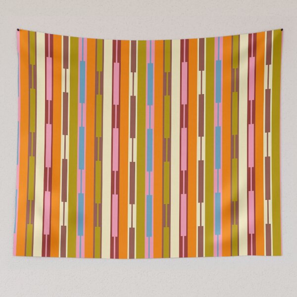 Item preview, Eclectic Geo Chain Vertical Stripes Retro Contemporary Pattern in Orange Avocado Blue Pink designed and sold by kierkegaard.