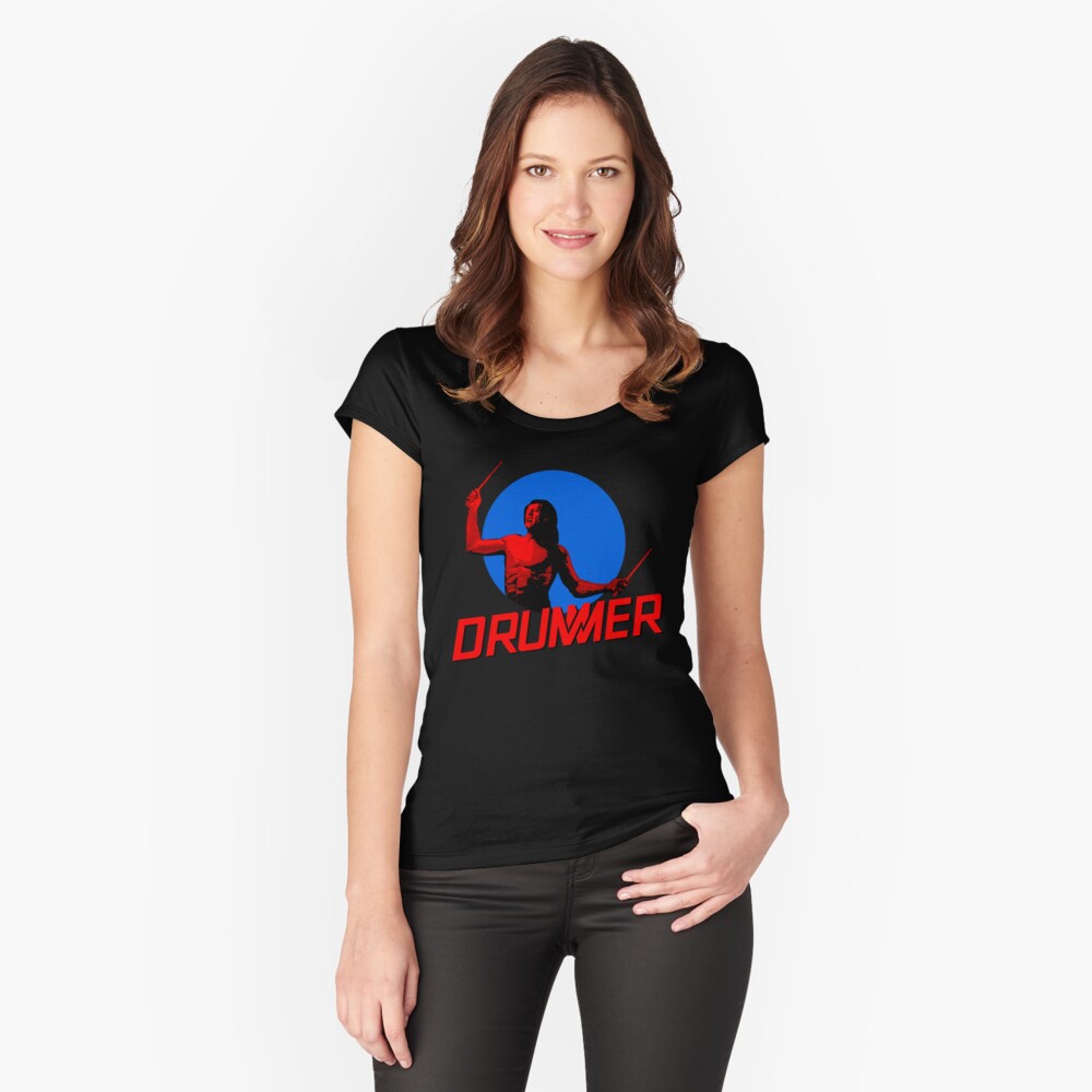 DRUMMER Logo and Figure Fitted Scoop T-Shirt