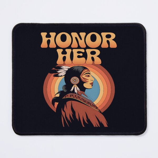 Item preview, Honor Her – Indigenous Woman with Retro Sunset designed and sold by Taans-Creation.