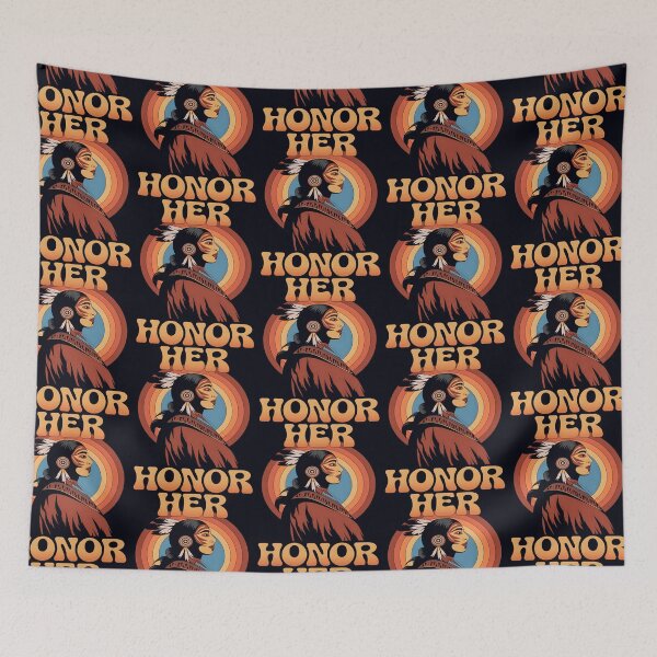 Item preview, Honor Her – Indigenous Woman with Retro Sunset designed and sold by Taans-Creation.