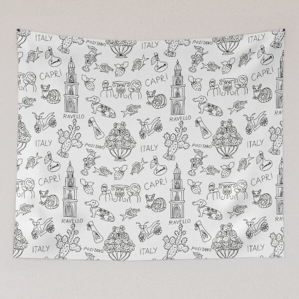 Item preview, Italy Travel Doodle Pattern in Monochrome designed and sold by olenapetol.