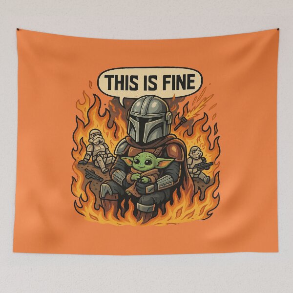 Item preview, “This is Fine” – The Mandalorian & Grogu Star Wars Meme Mashup designed and sold by GirlyPopped.