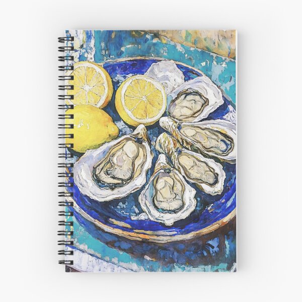 Item preview, Oysters with Lemons on Blue Plate Watercolor designed and sold by Janine Aykens.