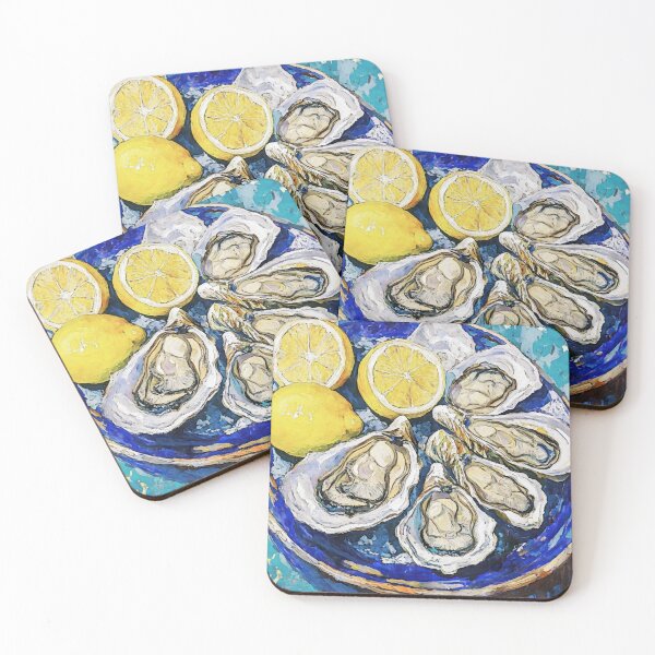 Item preview, Oysters with Lemons on Blue Plate Watercolor designed and sold by Janine Aykens.