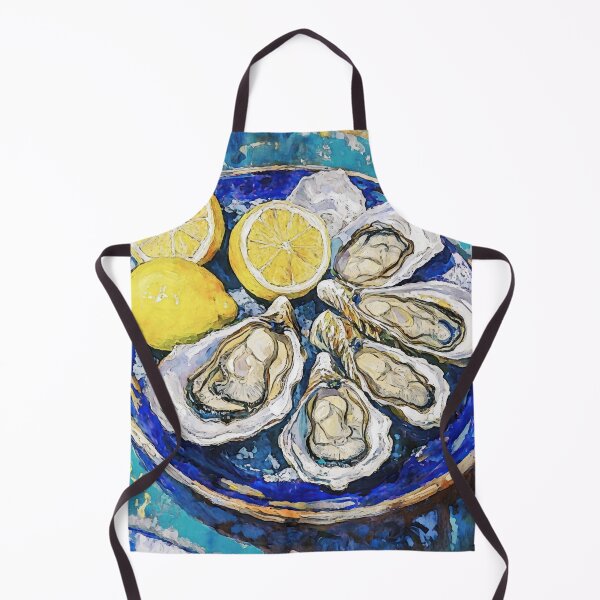 Item preview, Oysters with Lemons on Blue Plate Watercolor designed and sold by Janine Aykens.