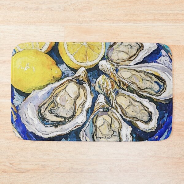 Item preview, Oysters with Lemons on Blue Plate Watercolor designed and sold by Janine Aykens.