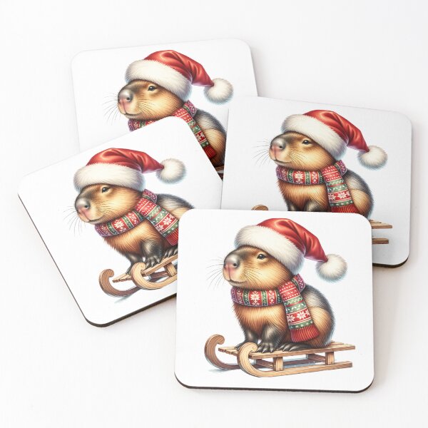 Item preview, Capybara Wearing Santa Hat On A Sled - Capybara Christmas designed and sold by TheAnimalZ00.