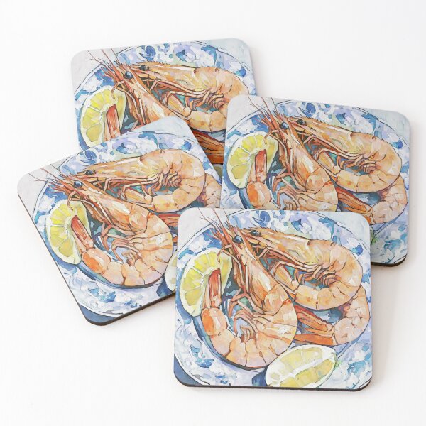 Item preview, Prawns with Lemon Watercolor Still Life designed and sold by Janine Aykens.