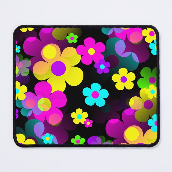 Item preview, 60's Retro Mod Small Flowers Multi on Black designed and sold by MellowCat.