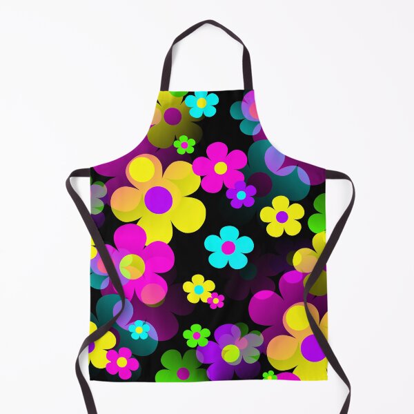 Item preview, 60's Retro Mod Small Flowers Multi on Black designed and sold by MellowCat.