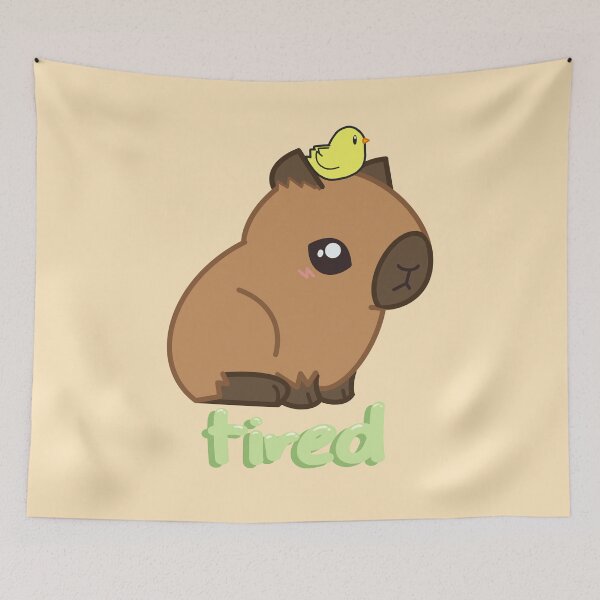 Item preview, Tired Capybara – Cute Sleepy Animal Design with Chick on Head designed and sold by theartbykay.