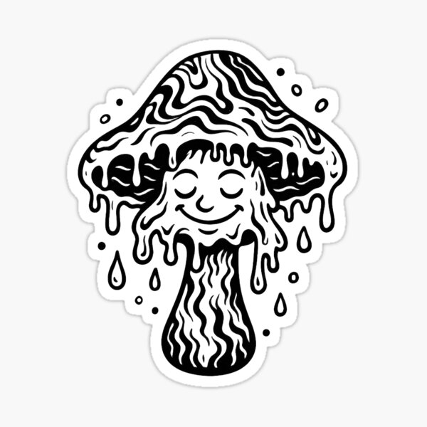 Item preview, Happy Melt – Trippy Pilz mit Gesicht in Schwarz-Weiß designed and sold by UltimateShadow.
